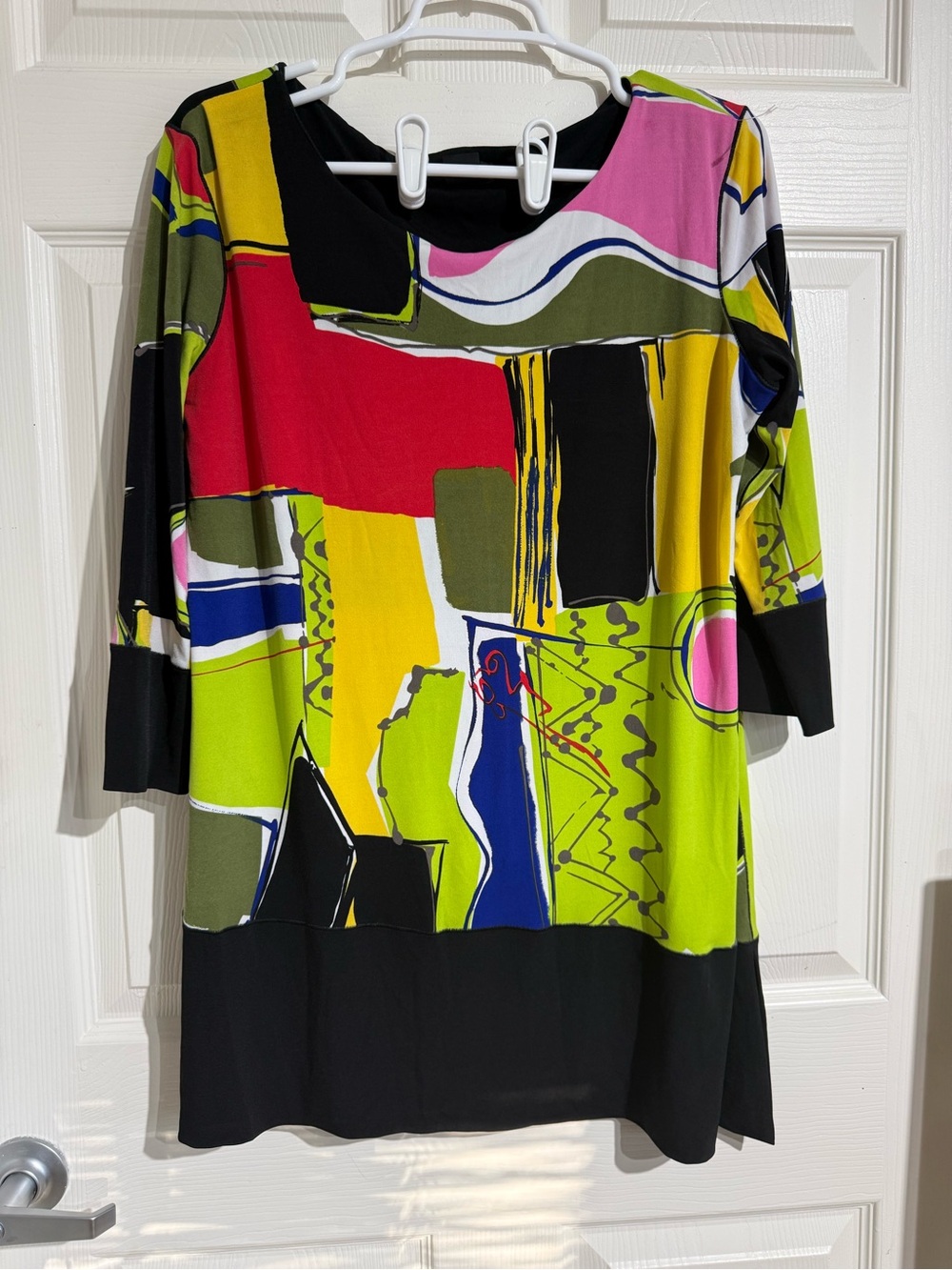 Eva Varro  Art-to-wear Geometric Colorblock Stretch Tunic Top  3/4 Sleeve, XL